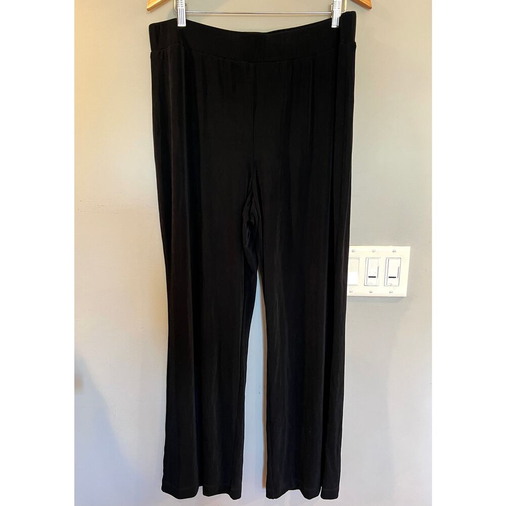 Chicos Palazzo Wide Leg Pants Womens 3 Reg Travelers Black Acetate Slinky